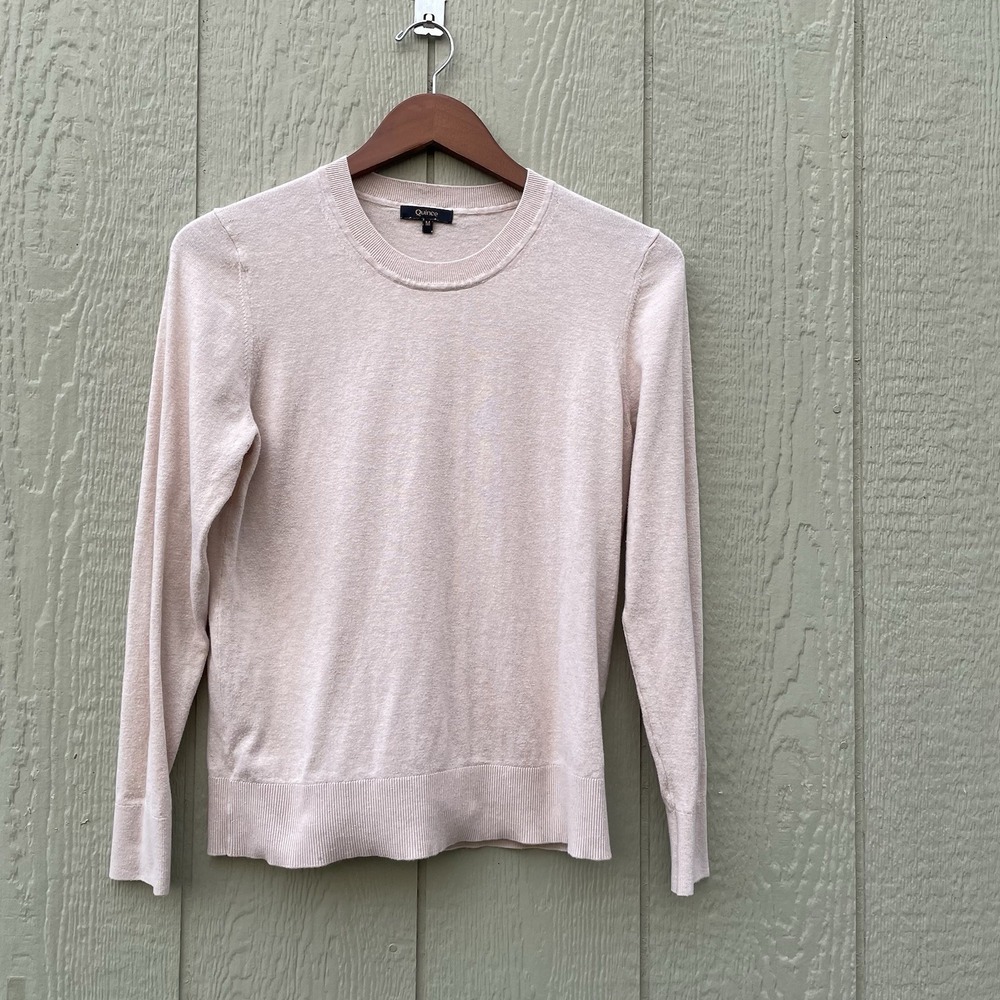 Quince Lighweight Cotton Cashmere Crew Neck sweater Womens M Heather Oatmeal Lux